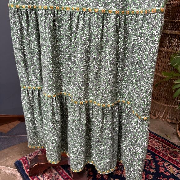 J.Jill Tiered Floral Print Green Maxi Dress size L - Picture 5 of 9